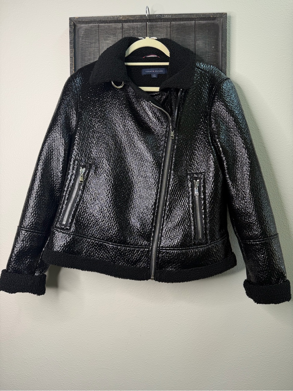 Tommy Hilfiger Women’s Black Moto Jacket with Sherpa Lining